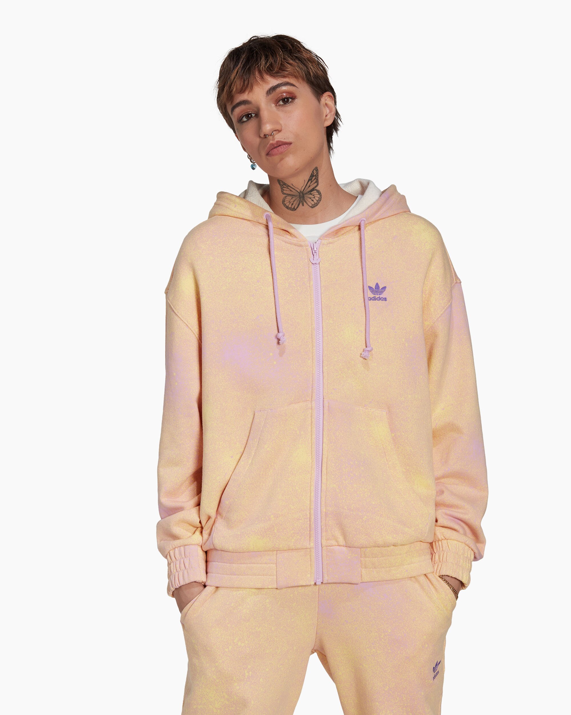 Adidas Hoodie Allover Print Full Zip Rosa Donna