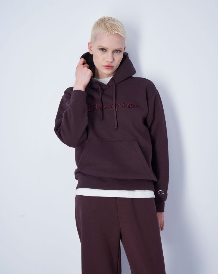 Champion Felpa Con Cappuccio e Logo Tono Su Tono Marrone Donna
