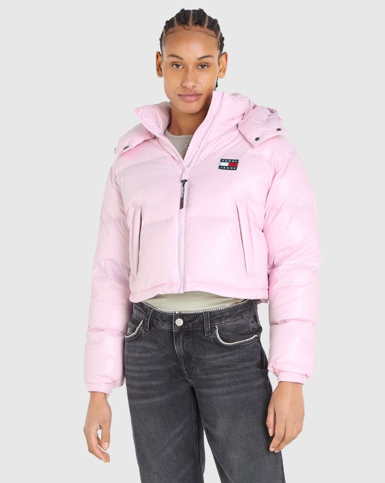 Tommy Hilfiger Piumino Alaska Crop In Piuma Riciclata Rosa Donna