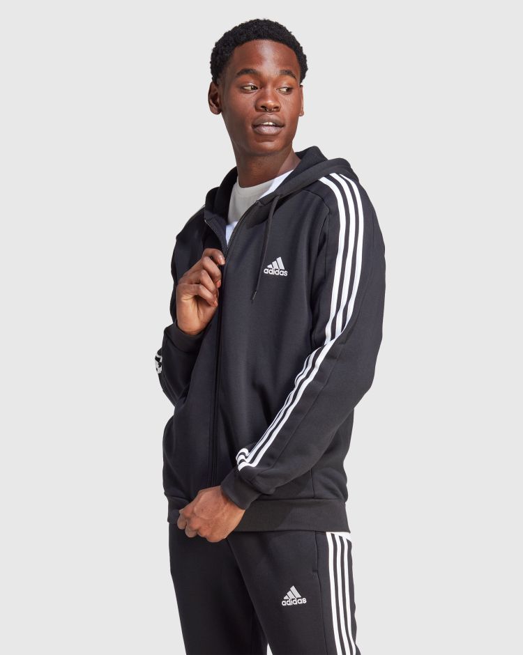 Adidas Felpa Con Cappuccio 3-Stripes Full-Zip Nero Uomo