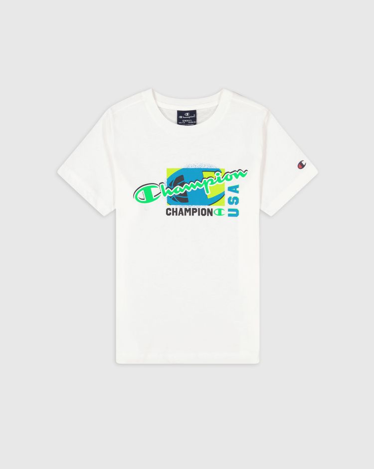 Champion T-shirt Misto Cotone Neon Bianco Bambino