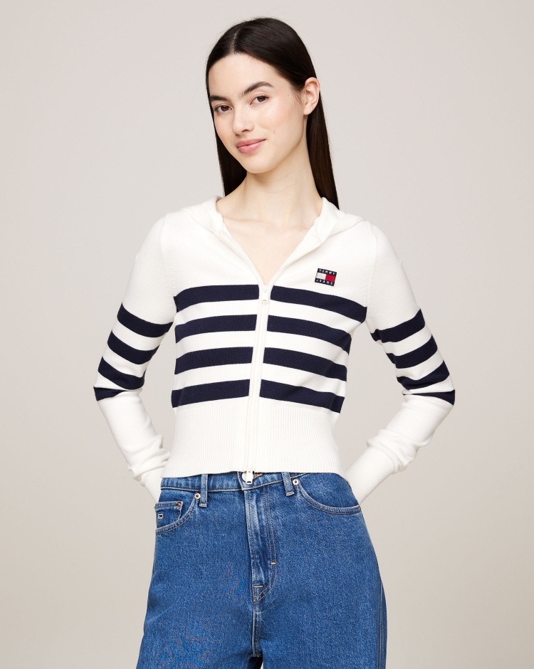 Felpa Slim Fit Con Cappuccio e Distintivo Bianco Donna