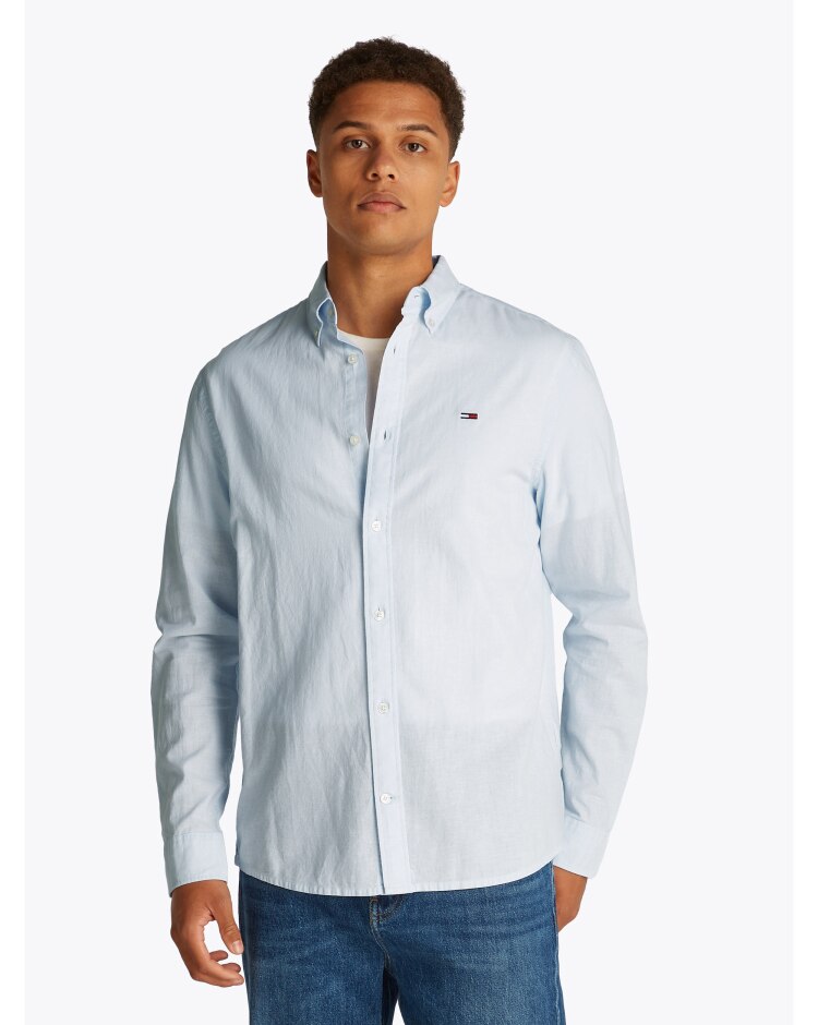 Camicia a maniche lunghe in lino Blu Uomo