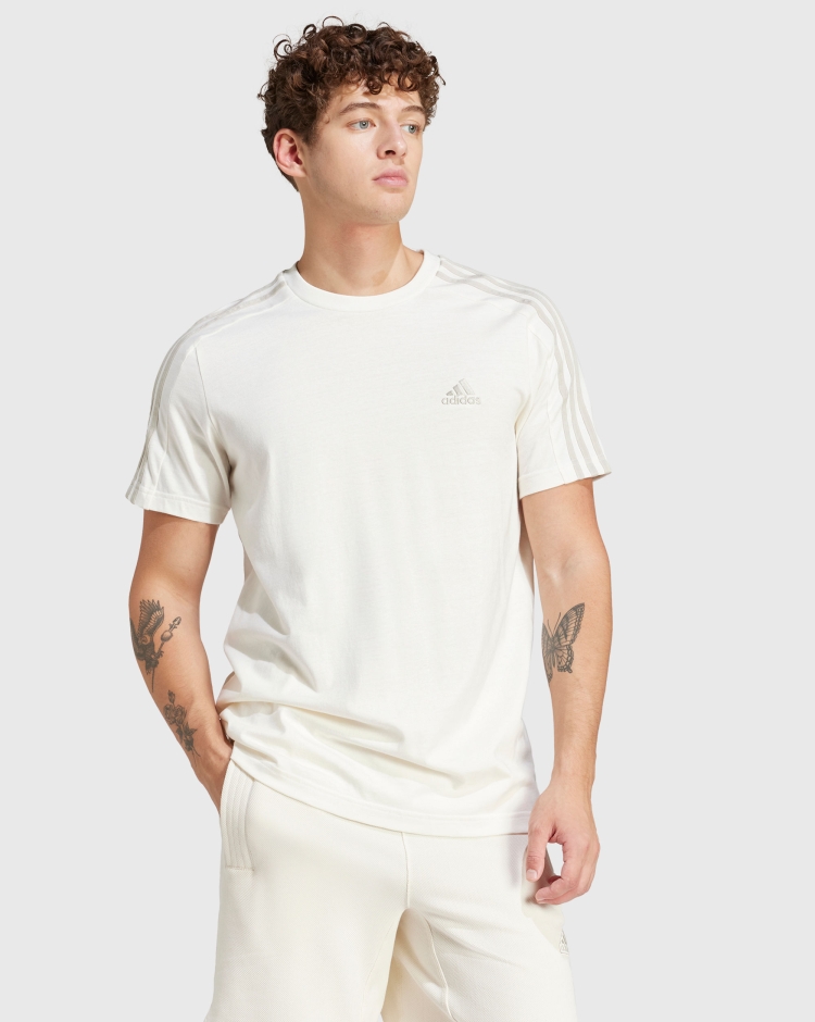Adidas T-Shirt Essentials Single Jersey 3-Stripes Bianco Uomo