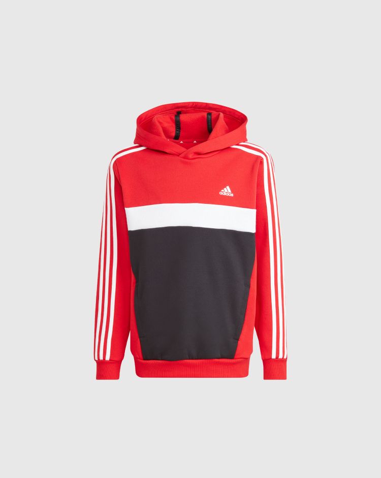 Adidas Felpa con Cappuccio 3-Stripes Fleece Rosso Bambino
