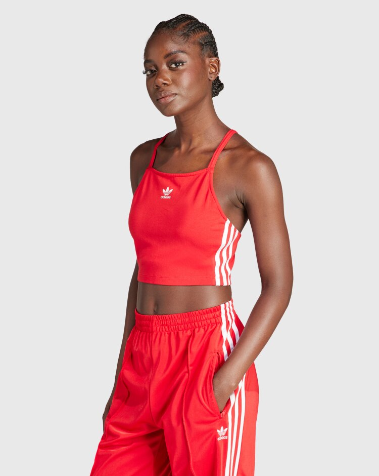 Adidas Originals Top adicolor 3-Stripes Crop Rosso Donna