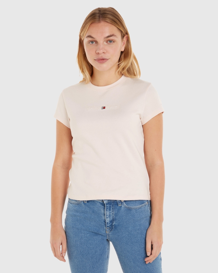 Tommy Hilfiger T-Shirt Serif Linear Rosa Donna