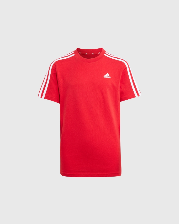 Adidas T-Shirt Essentials 3-Stripes Cotton Rosso Bambino