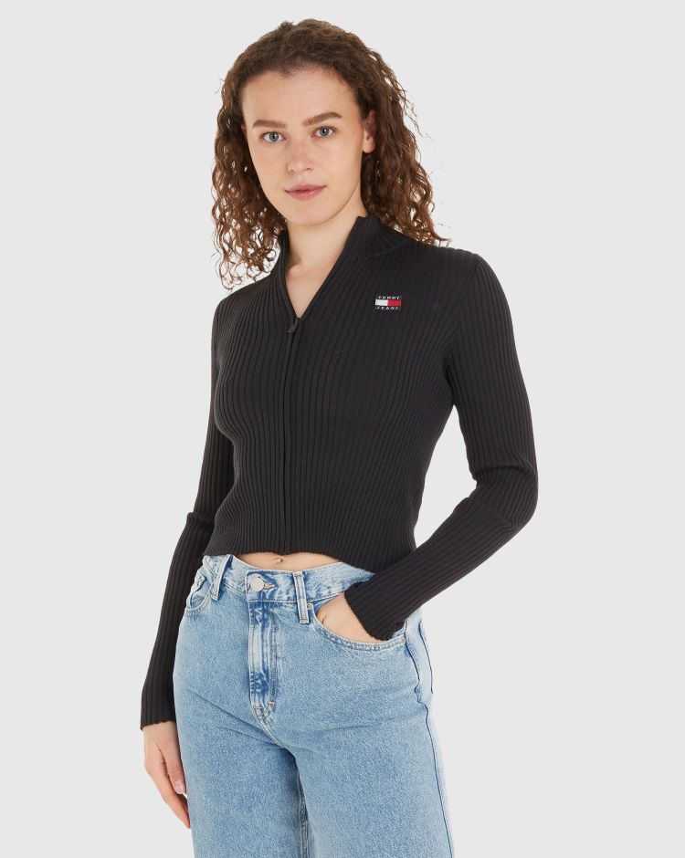 Tommy Hilfiger Felpa Con Zip Badge Nero Donna