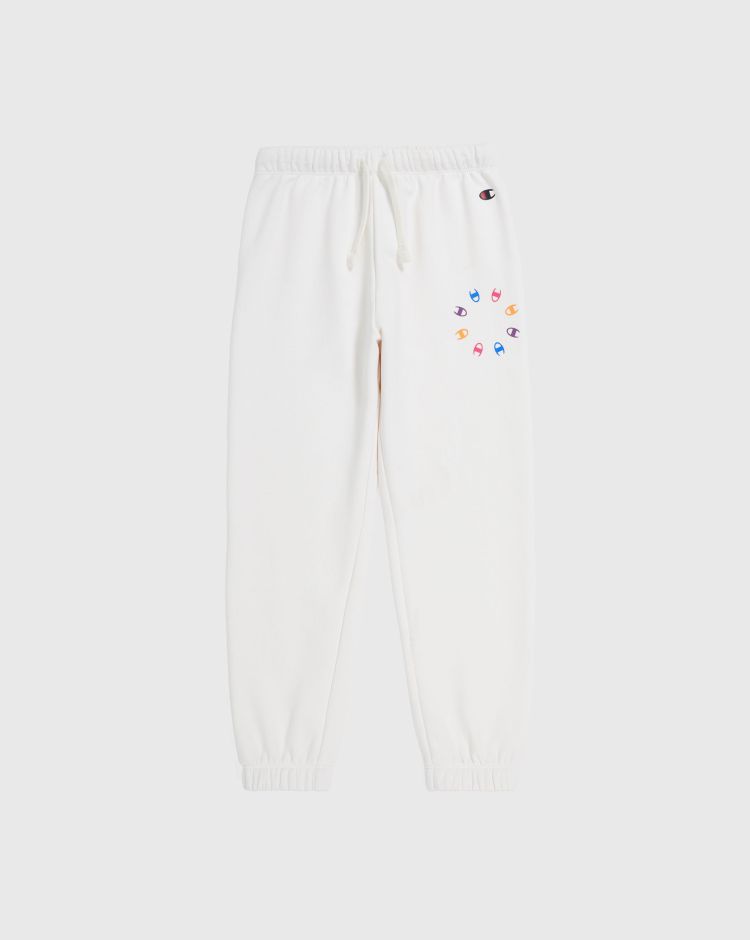 Champion Pantalone con Polsino Elastico e C-Logo Colorate Bianco Bambina