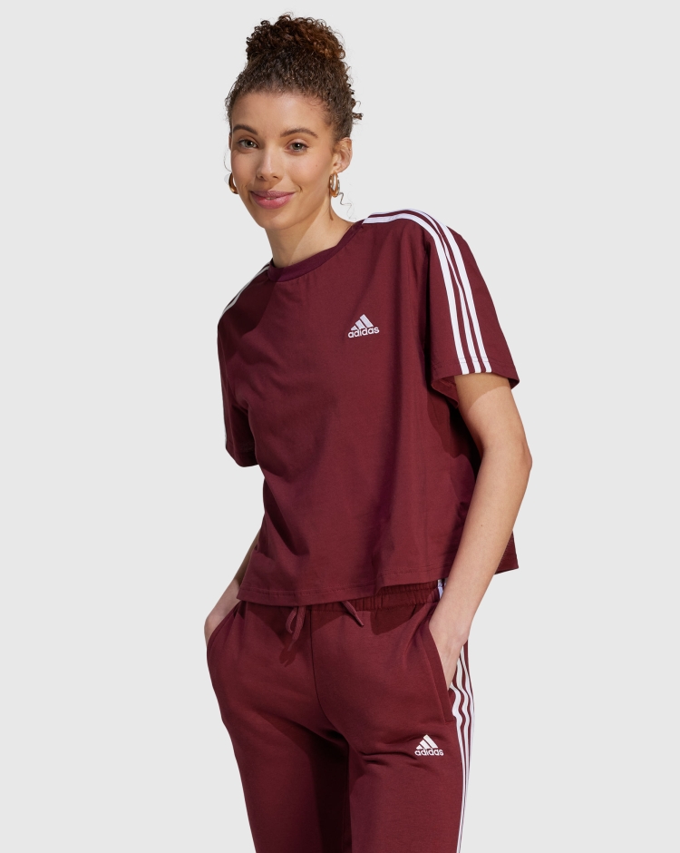 Adidas T-shirt Essentials 3-Stripes Single Jersey Crop Rosso Donna