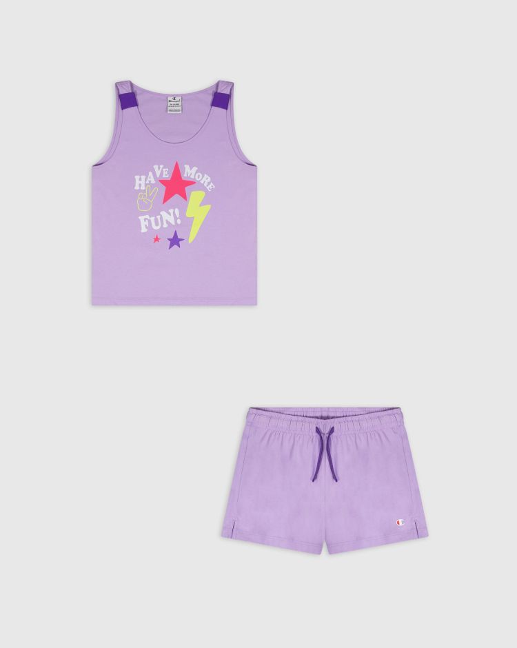 Champion Set In Cotone Con Canotta Viola Bambina