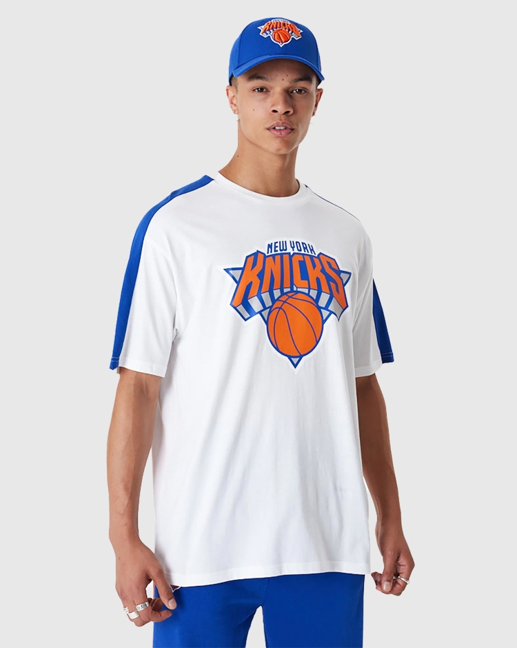 New Era NBA T-Shirt Oversize Colour Block New York Knicks Bianco Uomo