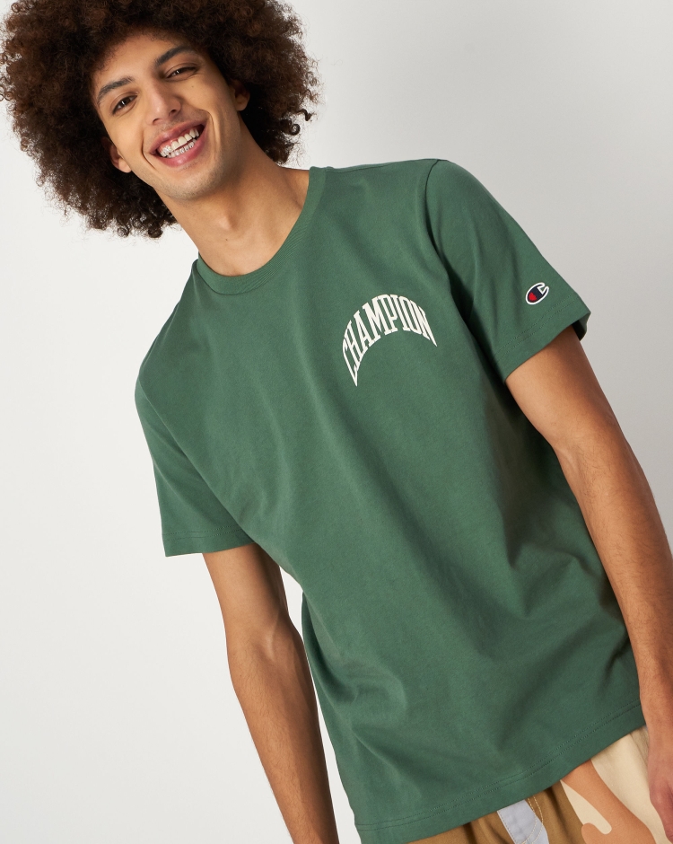 Champion T-Shirt Girocollo In Cotone Con Logo Verde Uomo