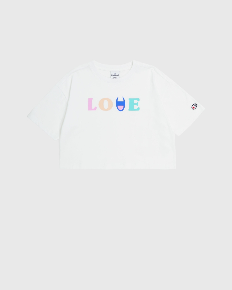 Champion T-Shirt Grirocollo Crop Love Logo Bianco Bambina
