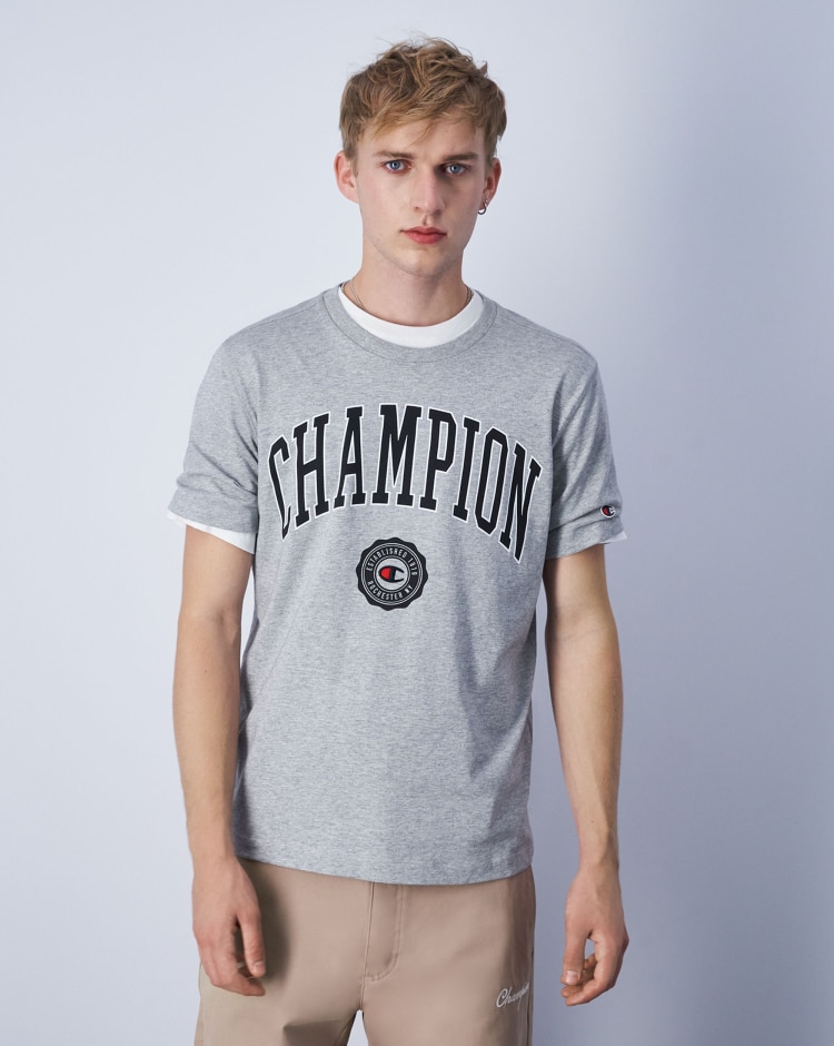 Champion T-Shirt Girocollo Big Logo Grigio Uomo