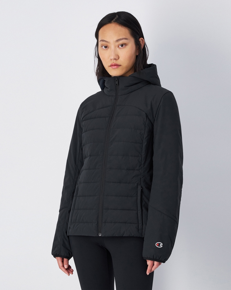 Giacca Piumino Con Cappuccio Outdoor Nero Donna