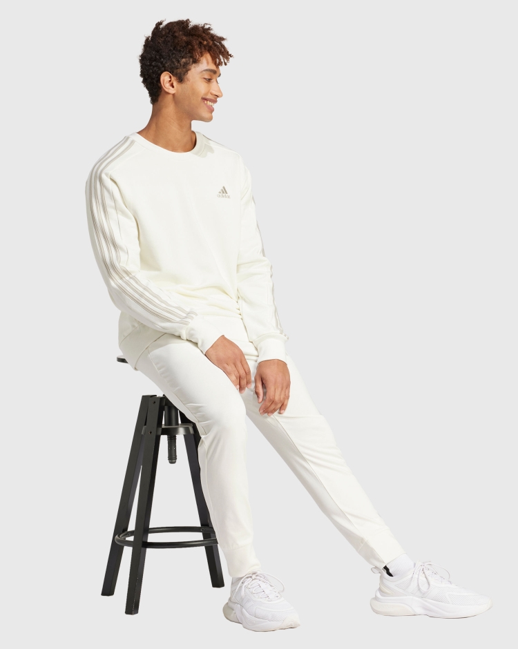 Adidas Felpa Essentials French Terry 3-Stripes Bianco Uomo