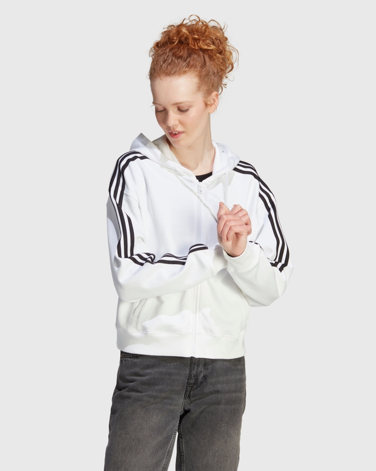 Adidas Hoodie Essentials 3-Stripes French Terry Bomber Full-Zip Bianco Donna
