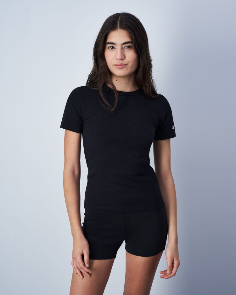 Champion T-Shirt Girocollo Con C Logo Patch Nero Donna