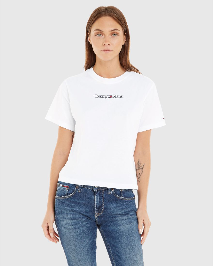 Tommy Hilfiger T-Shirt Classic Serif Linear Bianco Donna Bianco