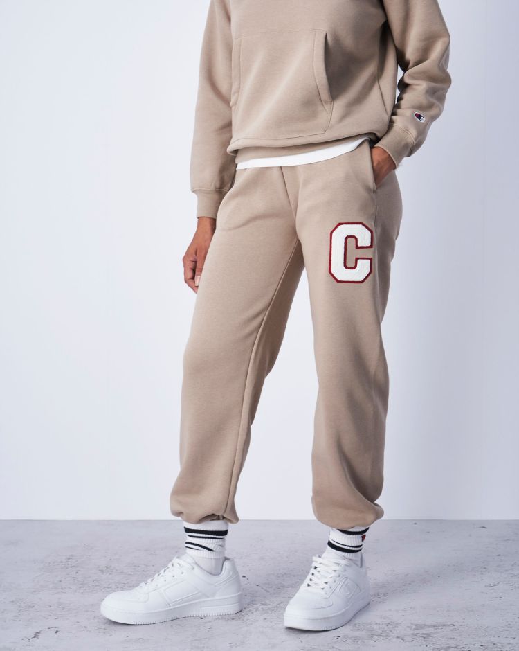 Champion Pantaloni a Gamba Larga Con Polsino e C-Logo Vintage Marrone Donna