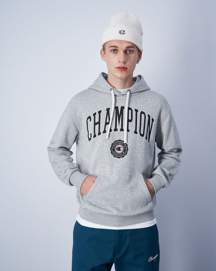 Champion Felpa Con Cappuccio Big Logo Grigio Uomo