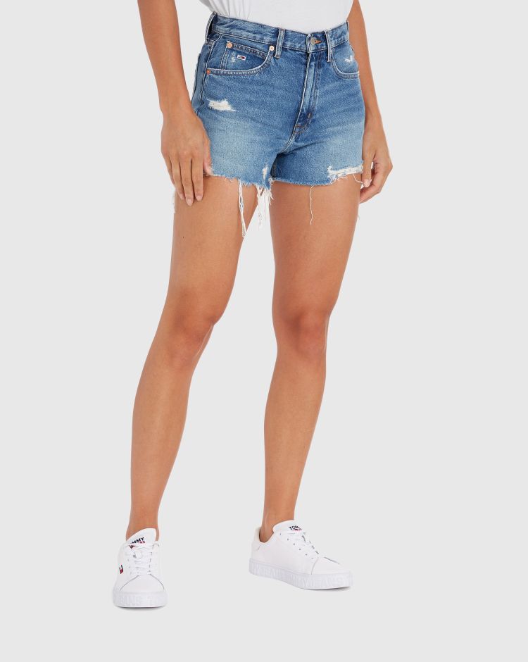 Tommy Hilfiger Shorts Distressed Con Orlo Sfrangiato Blu Donna