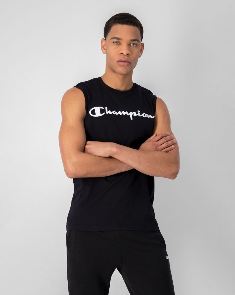 Champion T-shirt Con Logo Senza Maniche In Cotone   Nero Uomo