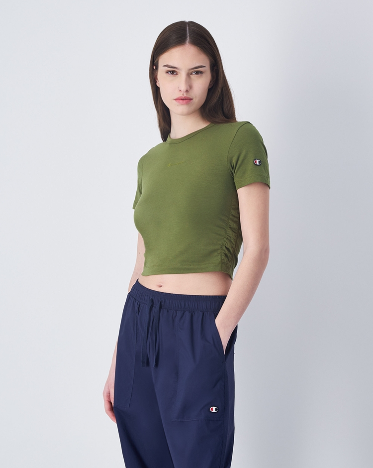 Champion T-Shirt Crop Gricollo Minimalist Verde Donna