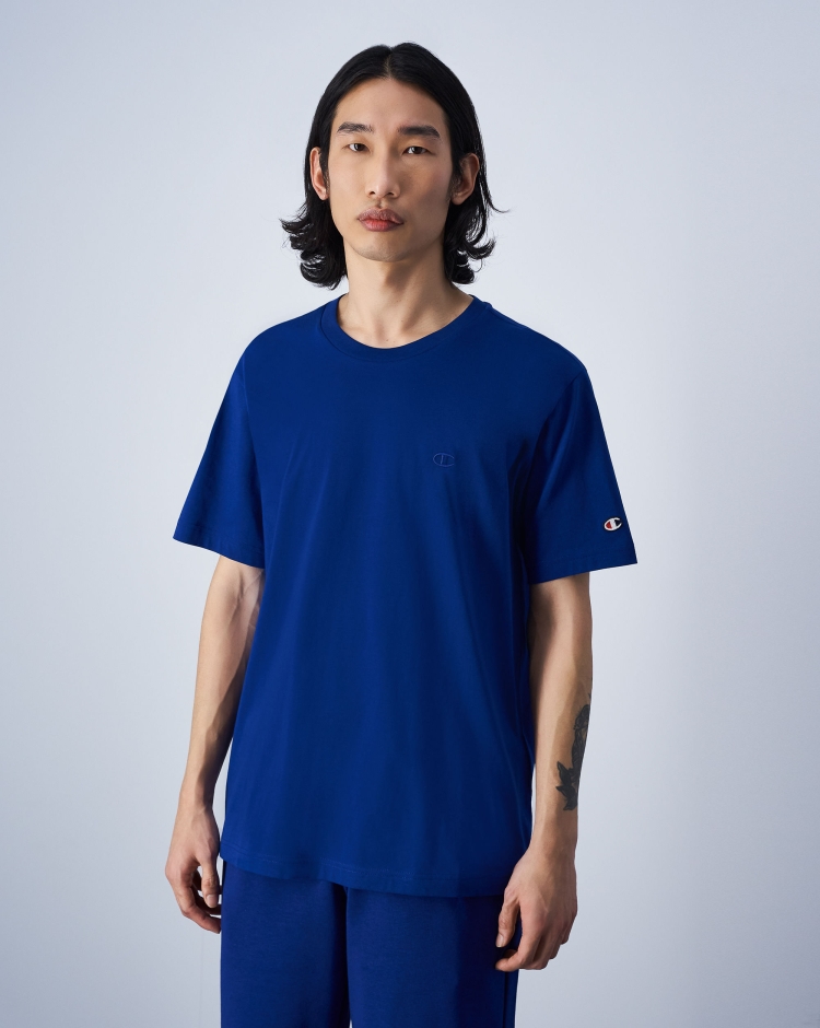 Champion T-Shirt Girocollo Icons C-Logo Blu Uomo