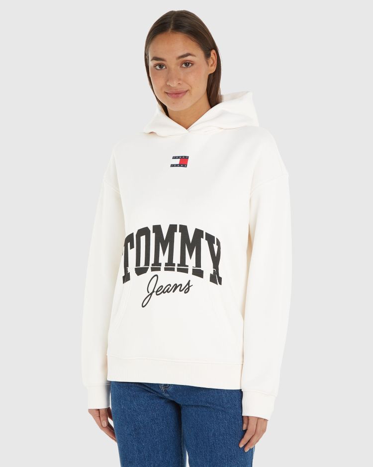 Tommy Hilfiger Felpa Con Cappuccio Over New Varsity Bianco Donna