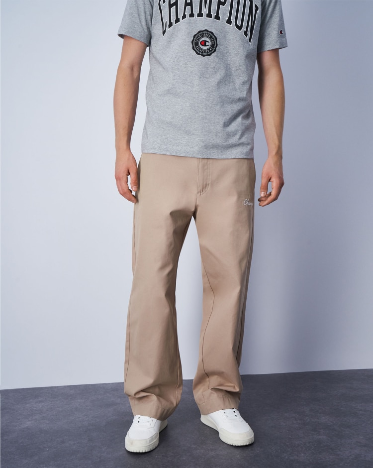 Champion Pantaloni in Twill a Gamba Dritta Beige Uomo