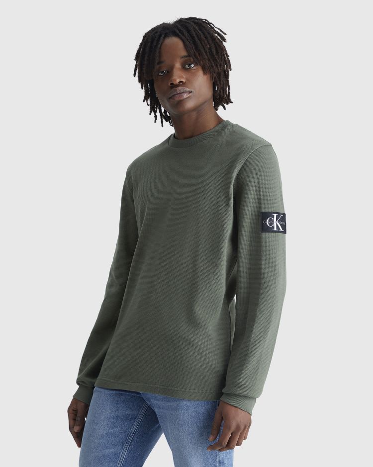 Calvin Klein T-Shirt Manica Lunga Waffle Verde Uomo
