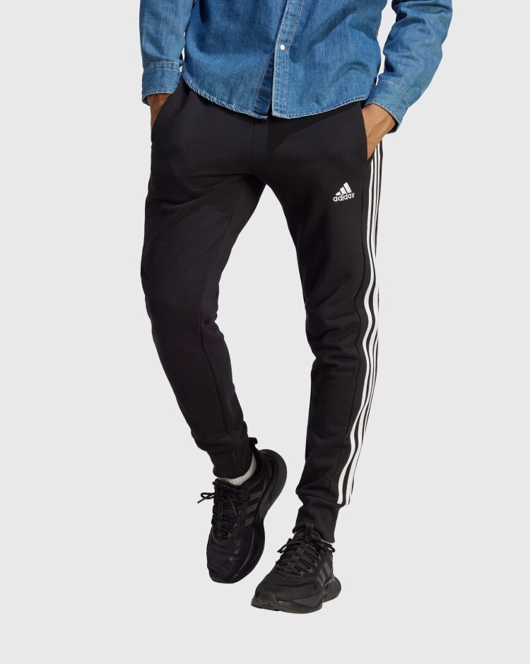 Adidas Pantaloni Essentials French Terry Tapered Cuff 3-Stripes Nero Uomo