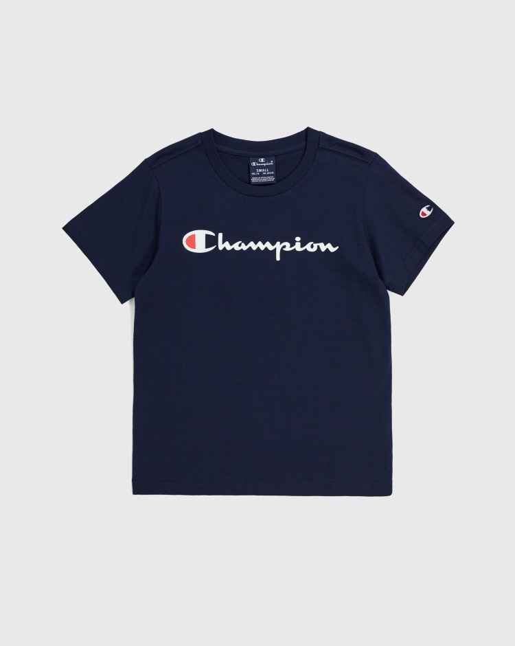 Champion T-Shirt Logo Champion In Cotone Blu Navy Bambino