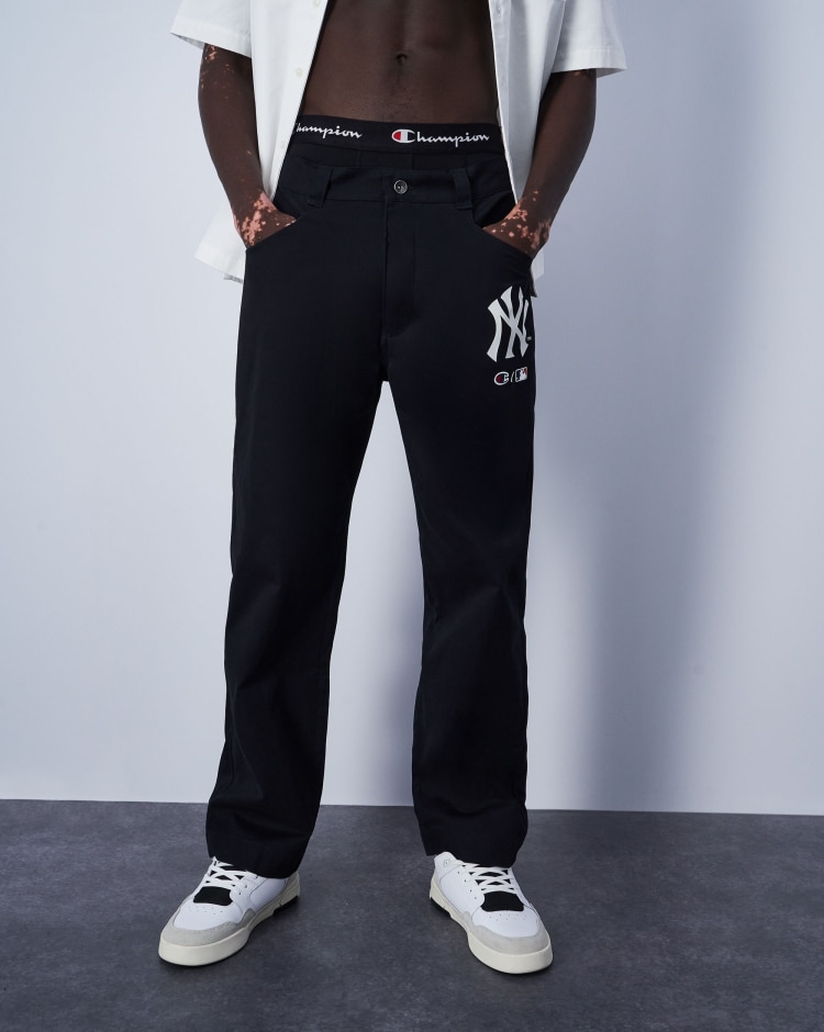 Champion x MLB Pantaloni In Twill Di Cotone New York Yankees Nero Uomo