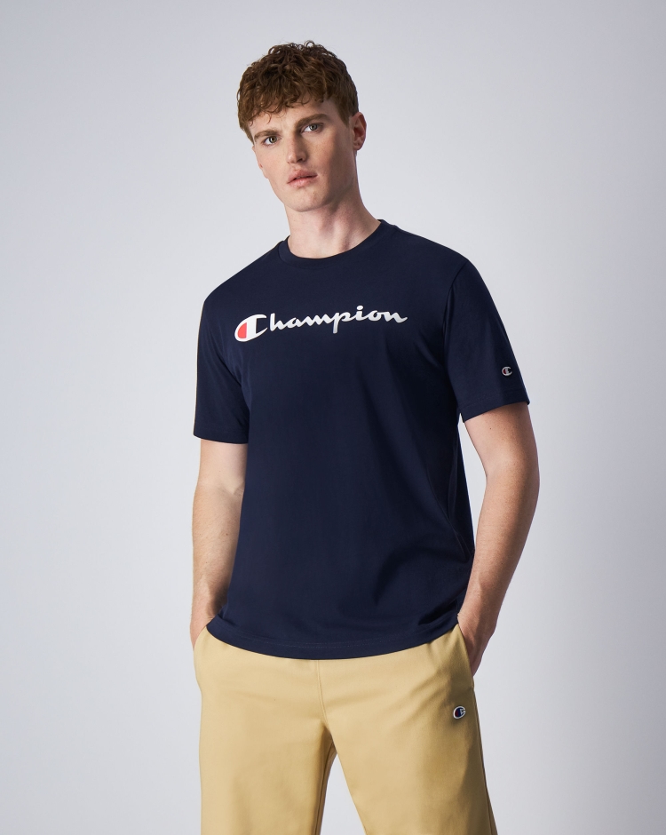 Champion T-Shirt Girocollo American Classics Big Logo Blu Uomo