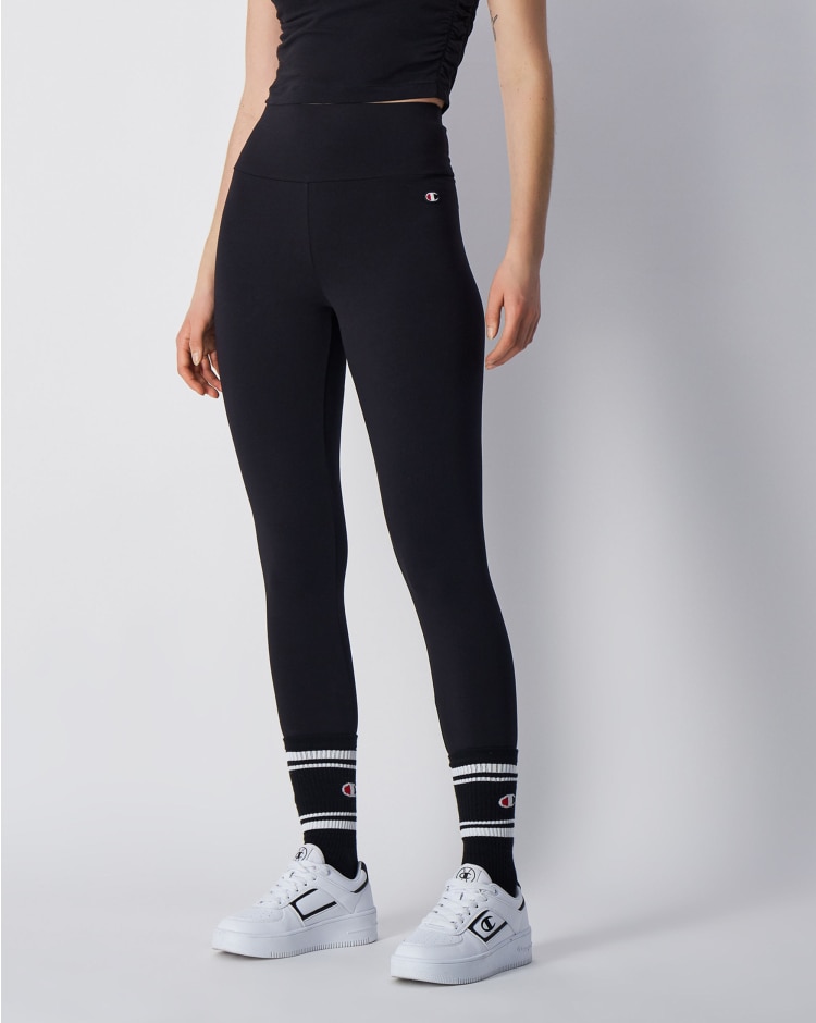 Champion Leggings Cropped Con C Logo Patch Nero Donna