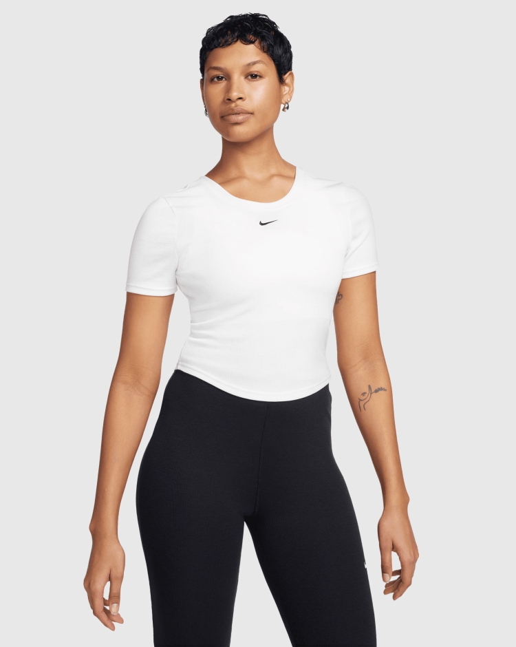 Nike Top aderente a mini costine Bianco Donna