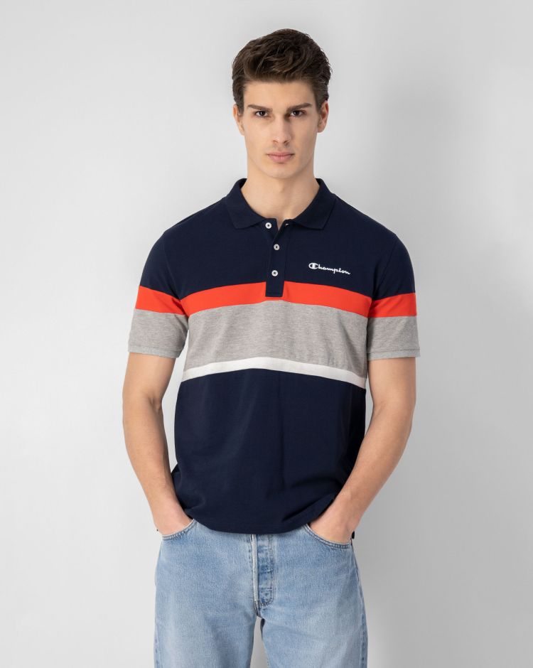Champion Polo In Cotone A Righe C Logo Blu Uomo