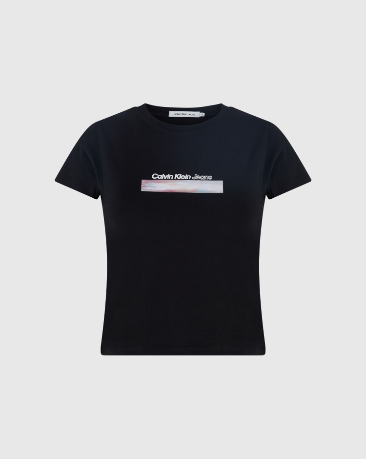 Calvin Klein T-Shirt Corta Con Logo Vestibilità Slim Nero Donna