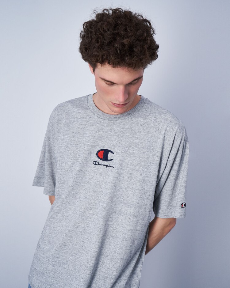 Champion T-Shirt In Cotone Con Logo Champion Grigio Uomo