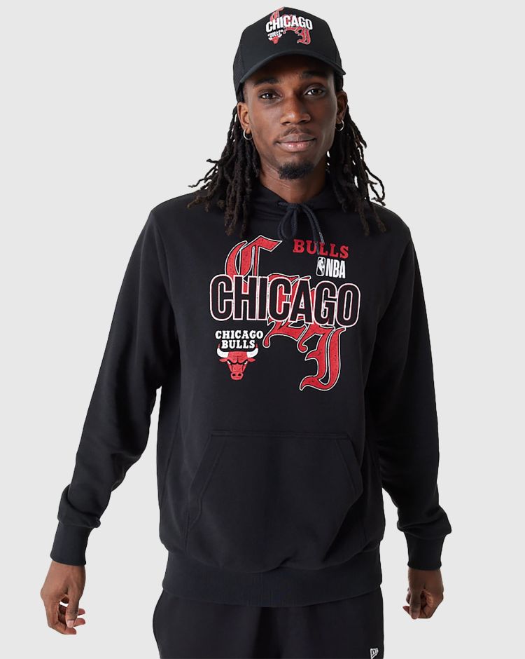 New Era NBA Felpa Con Cappuccio Team Graphic Chicago Bulls Nero Uomo