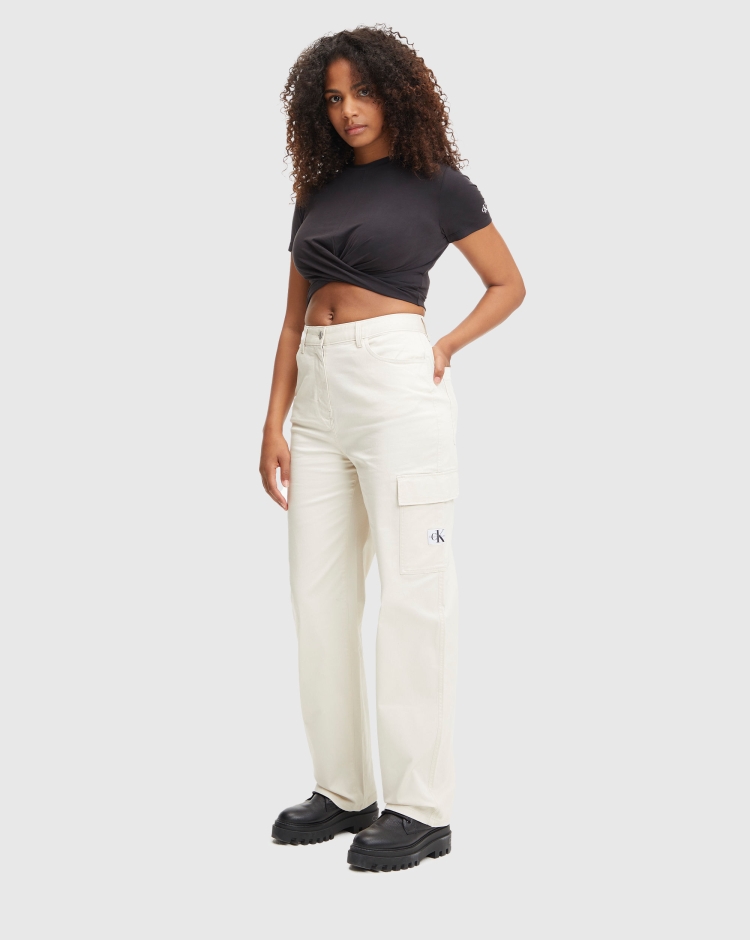 Calvin Klein Pantaloni a Vita Alta Bianco Donna