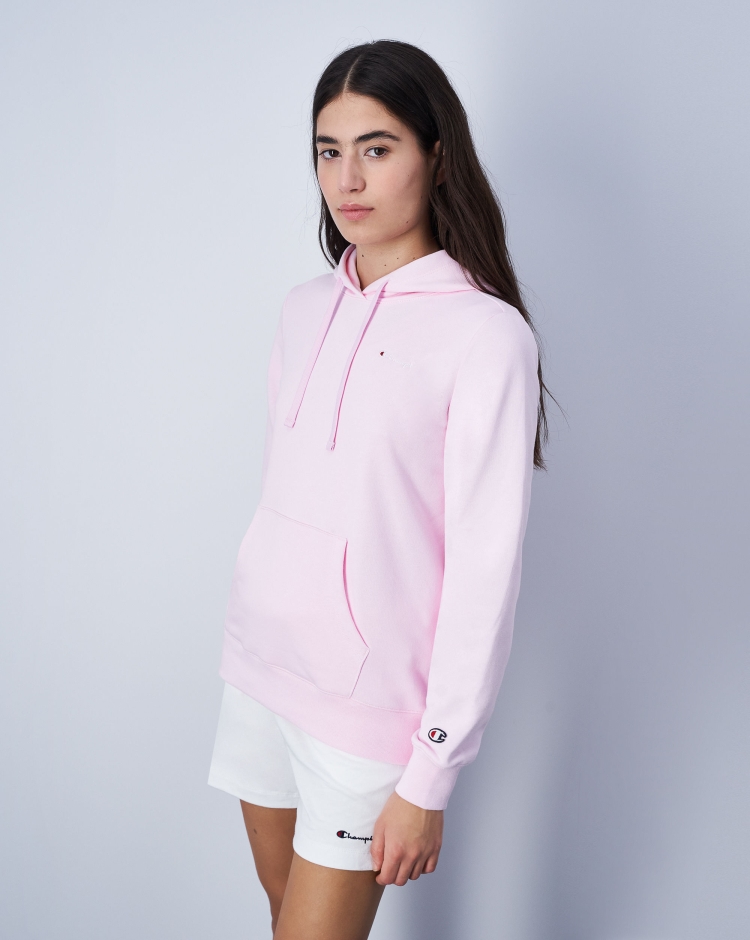 Champion Felpa Con Cappuccio Logo Piccolo Rosa Donna