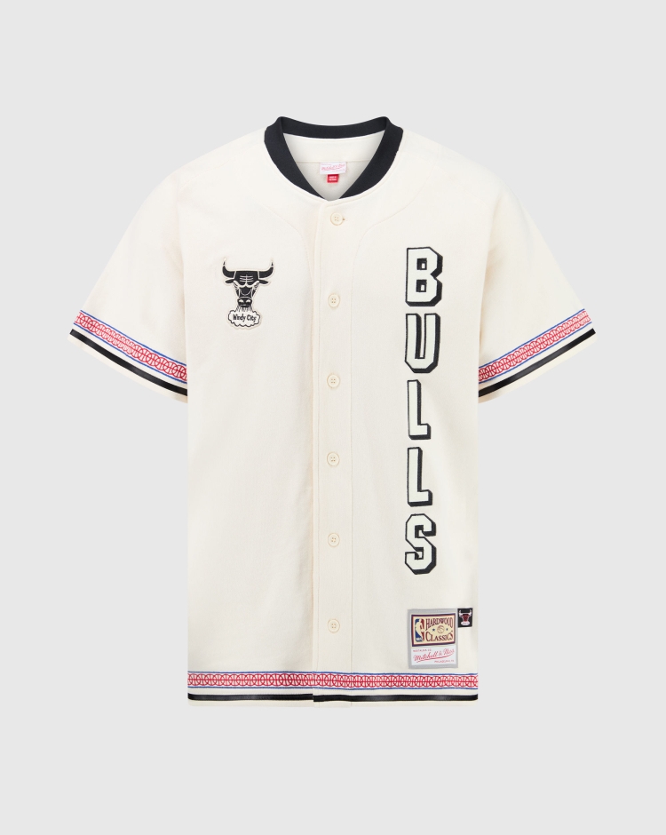 Mitchell&Ness T-shirt Dune Royal Button Up Chicago Bulls Bianco Uomo