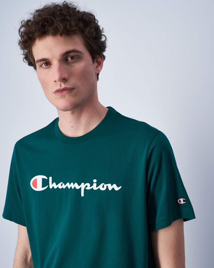 Champion T-Shirt Girocollo Con Logo Champion Grande Verde Uomo