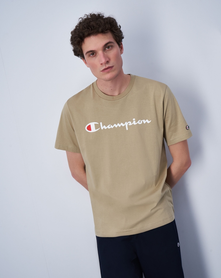 Champion T-Shirt Girocollo Con Logo Champion Grande Beige Uomo