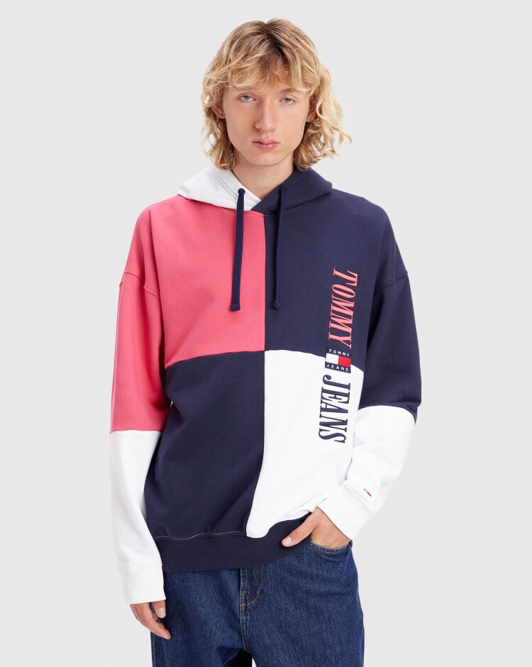 Tommy Hilfiger Felpa Color Block Oversize Con Cappuccio Blu Uomo